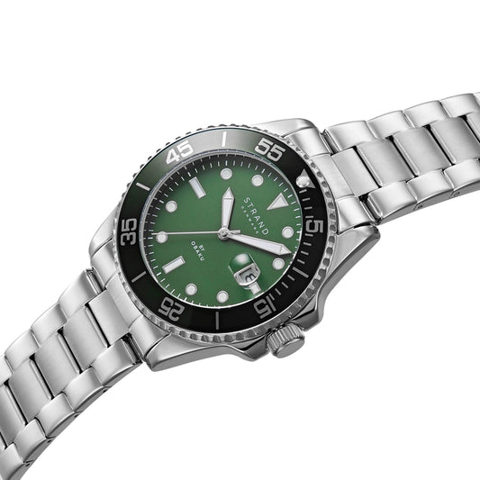 Bondi 44mm X 50mm Green Dial Men's Link Dive Style Watch